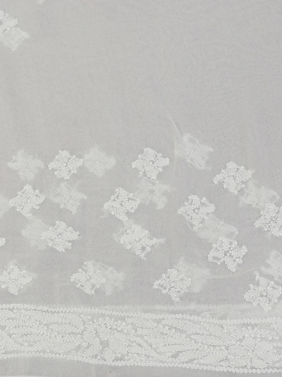 Ada Hand Embroidered White Pure Georgette Lucknowi Chikankari Saree With Blouse 01A626503