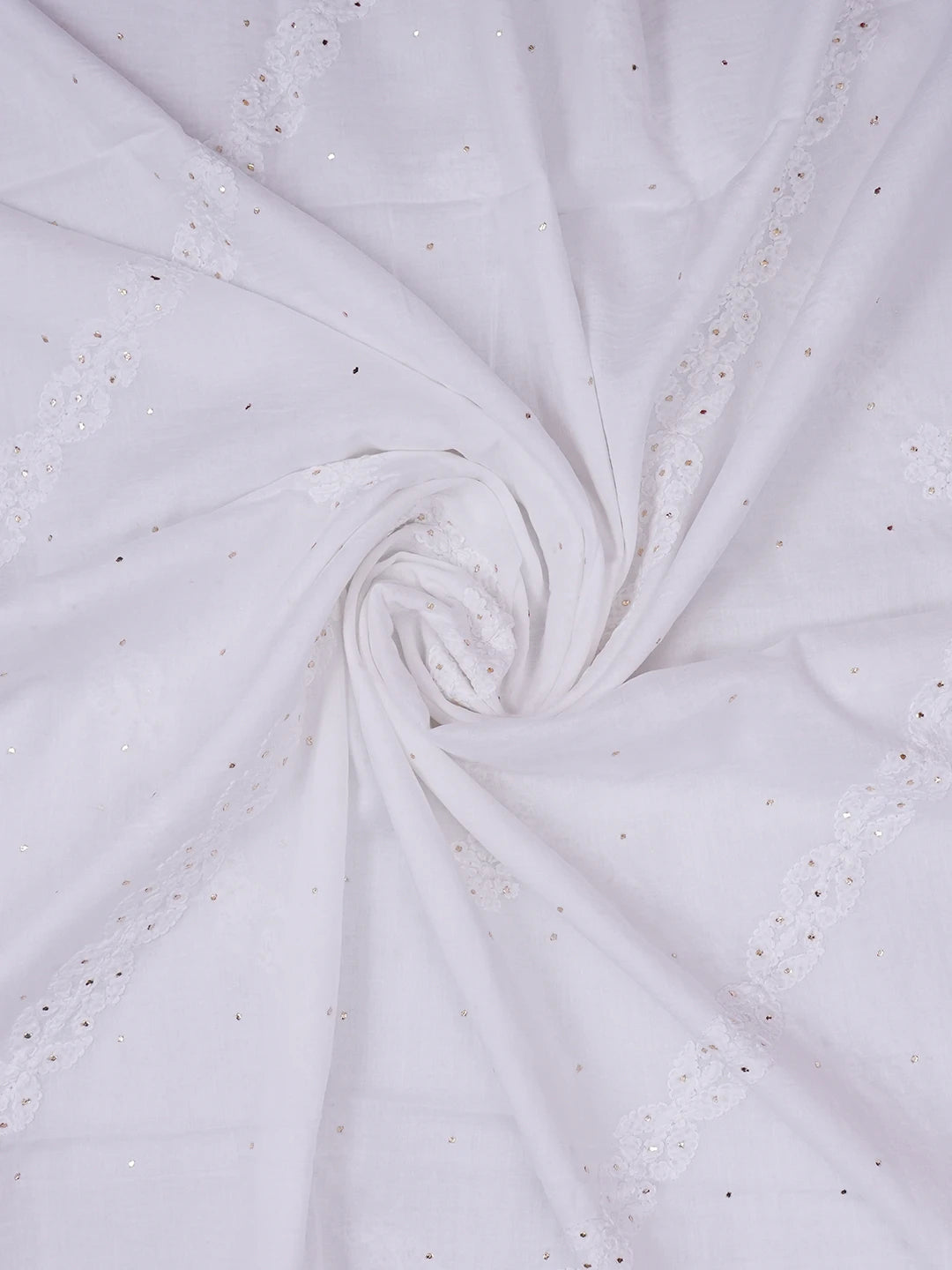 Ada Hand Embroidered White Cotton Lucknowi Chikankari Dupatta 01A597419