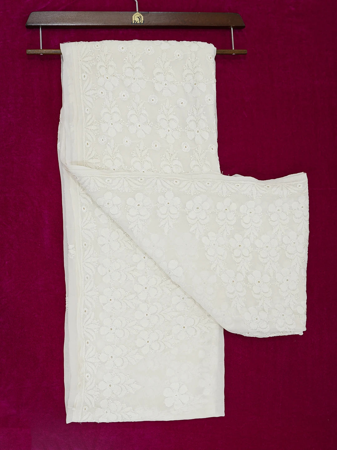 Ada Hand Embroidered Ivory White Pure Georgette Lucknowi Chikankari Saree With Blouse 01A160561