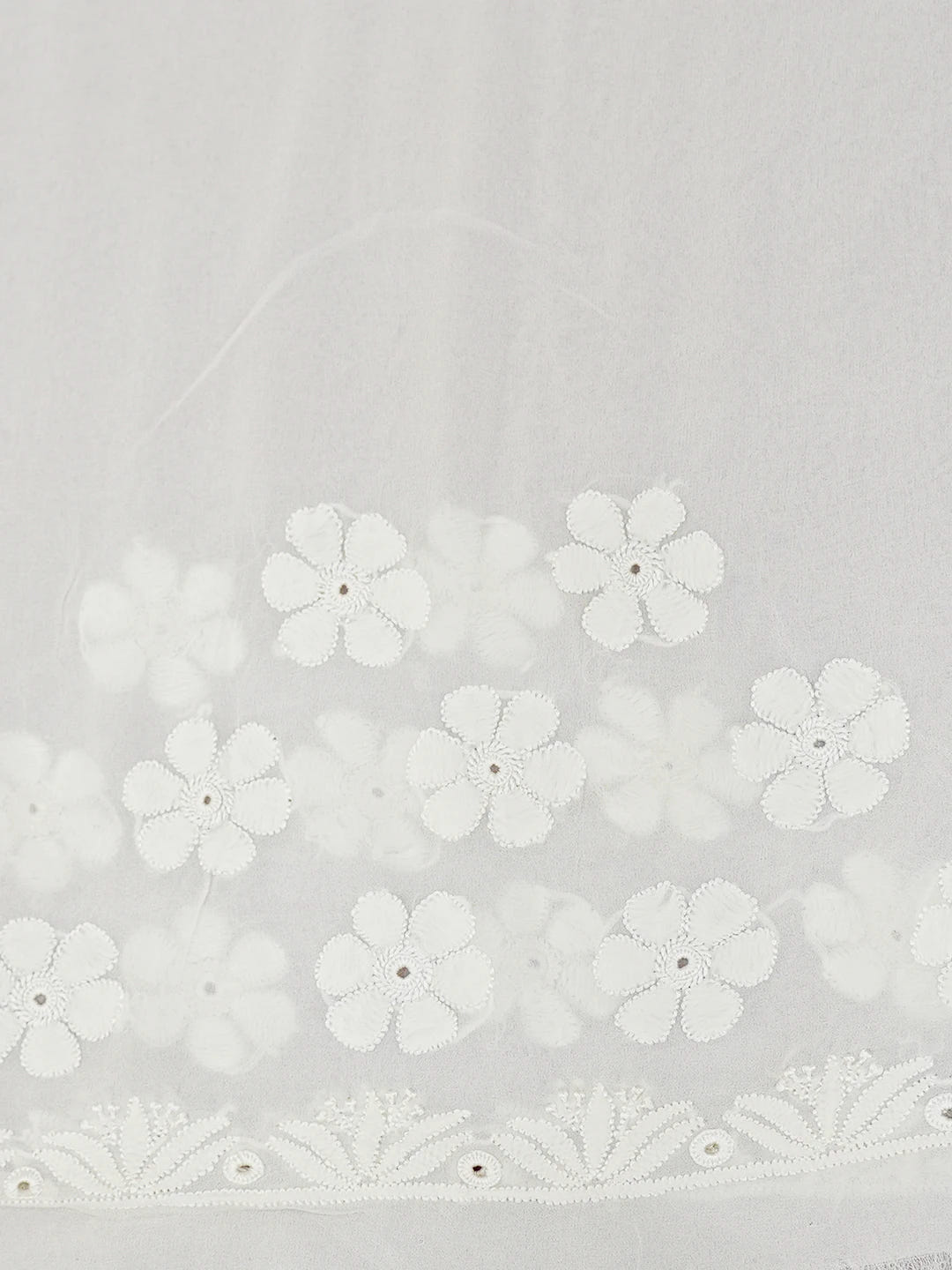 Ada Hand Embroidered Ivory White Pure Georgette Lucknowi Chikankari Saree With Blouse 01A160561