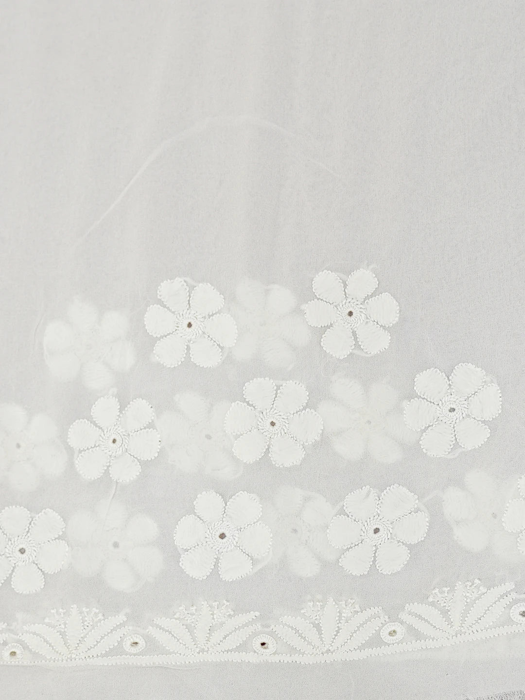 Ada Hand Embroidered Ivory White Pure Georgette Lucknowi Chikankari Saree With Blouse 01A160561