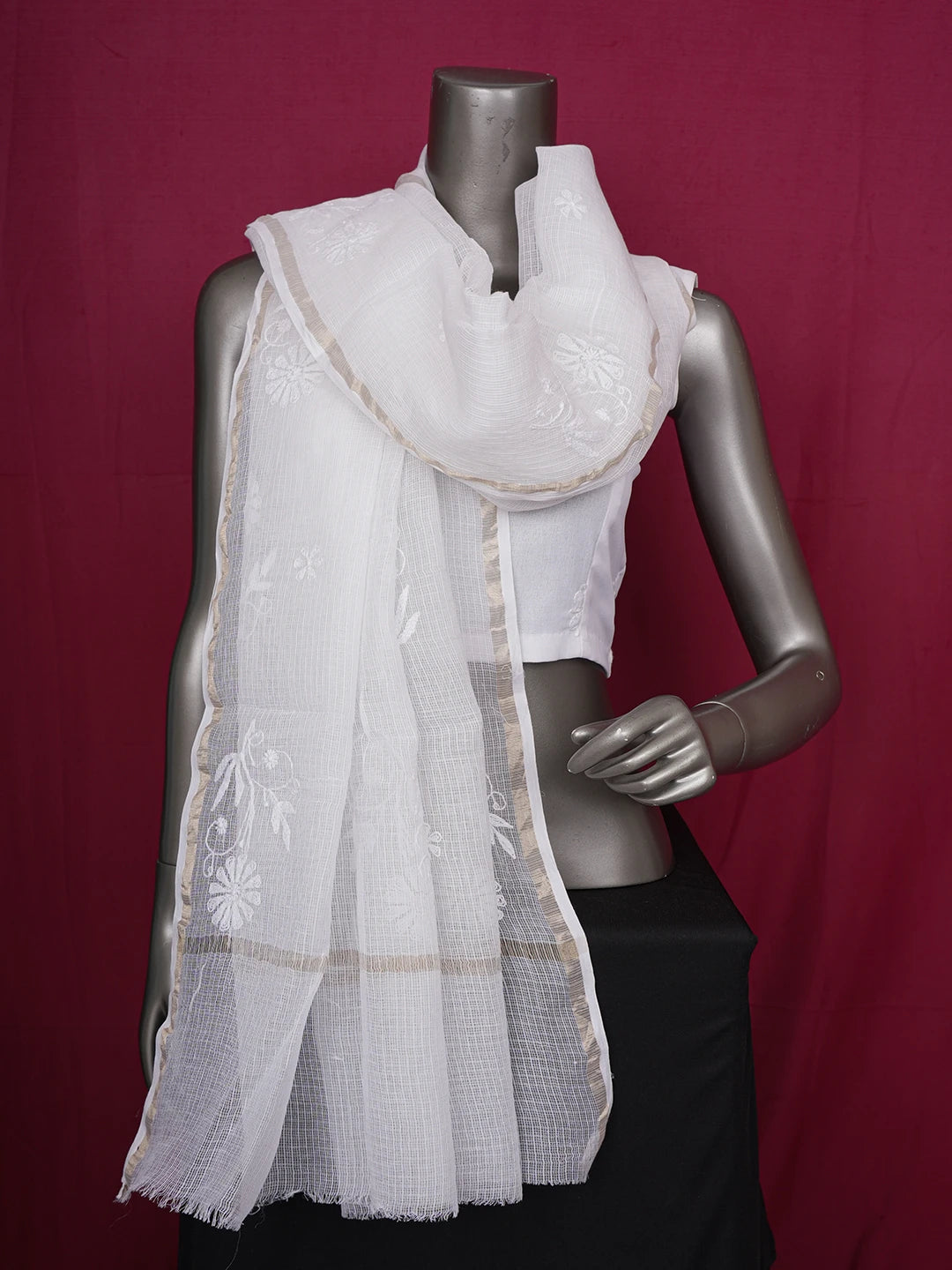 Ada Hand Embroidered White Kota Lucknowi Chikankari Dupatta 01A634176