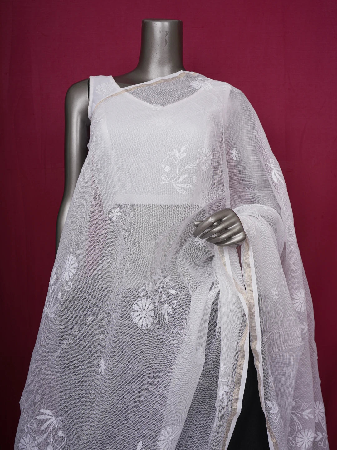 Ada Hand Embroidered White Kota Lucknowi Chikankari Dupatta 01A634176