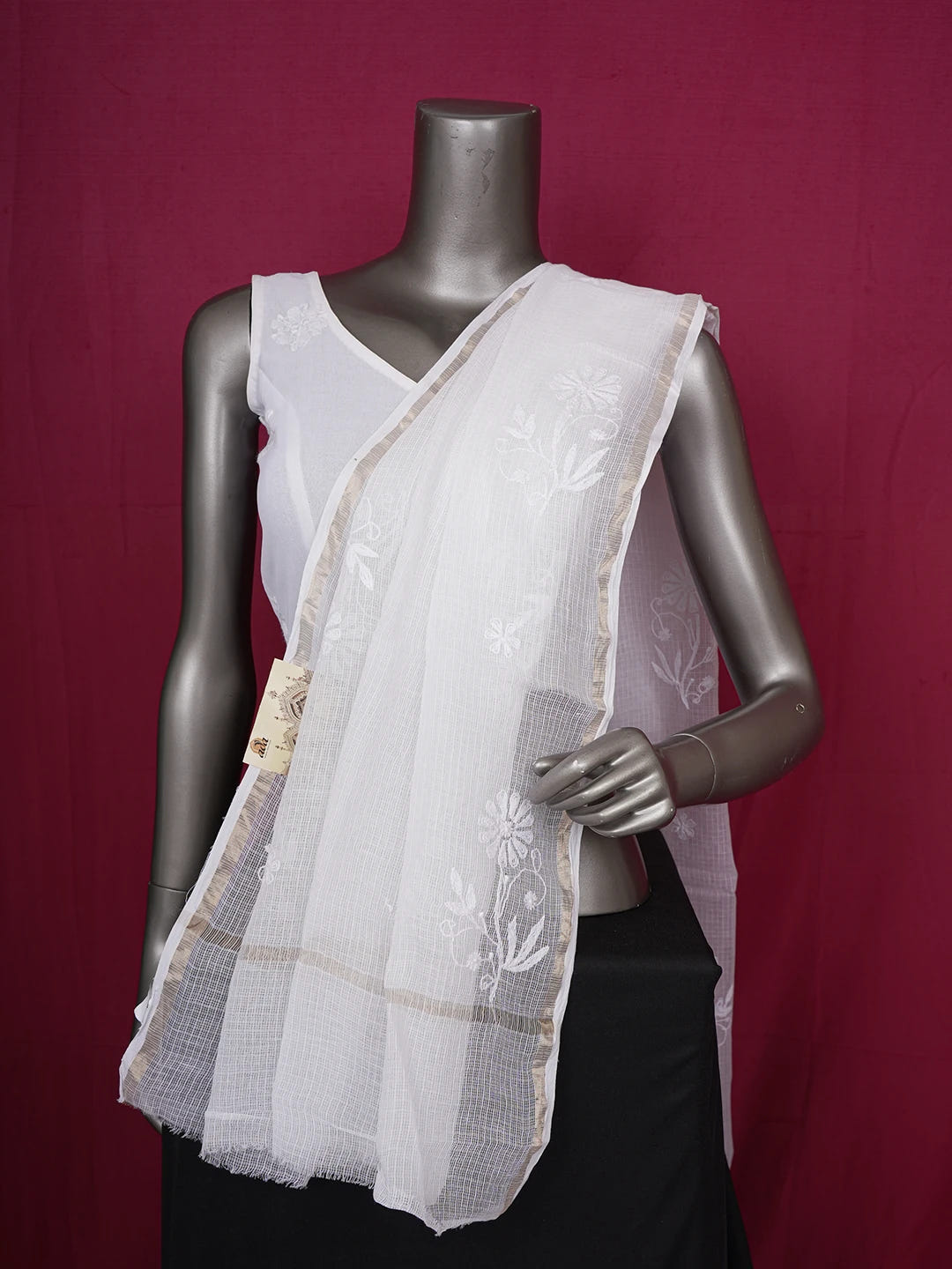 Ada Hand Embroidered White Kota Lucknowi Chikankari Dupatta 01A634176