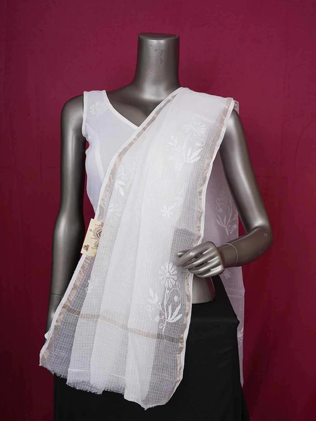Ada Hand Embroidered White Kota Lucknowi Chikankari Dupatta 01A634176