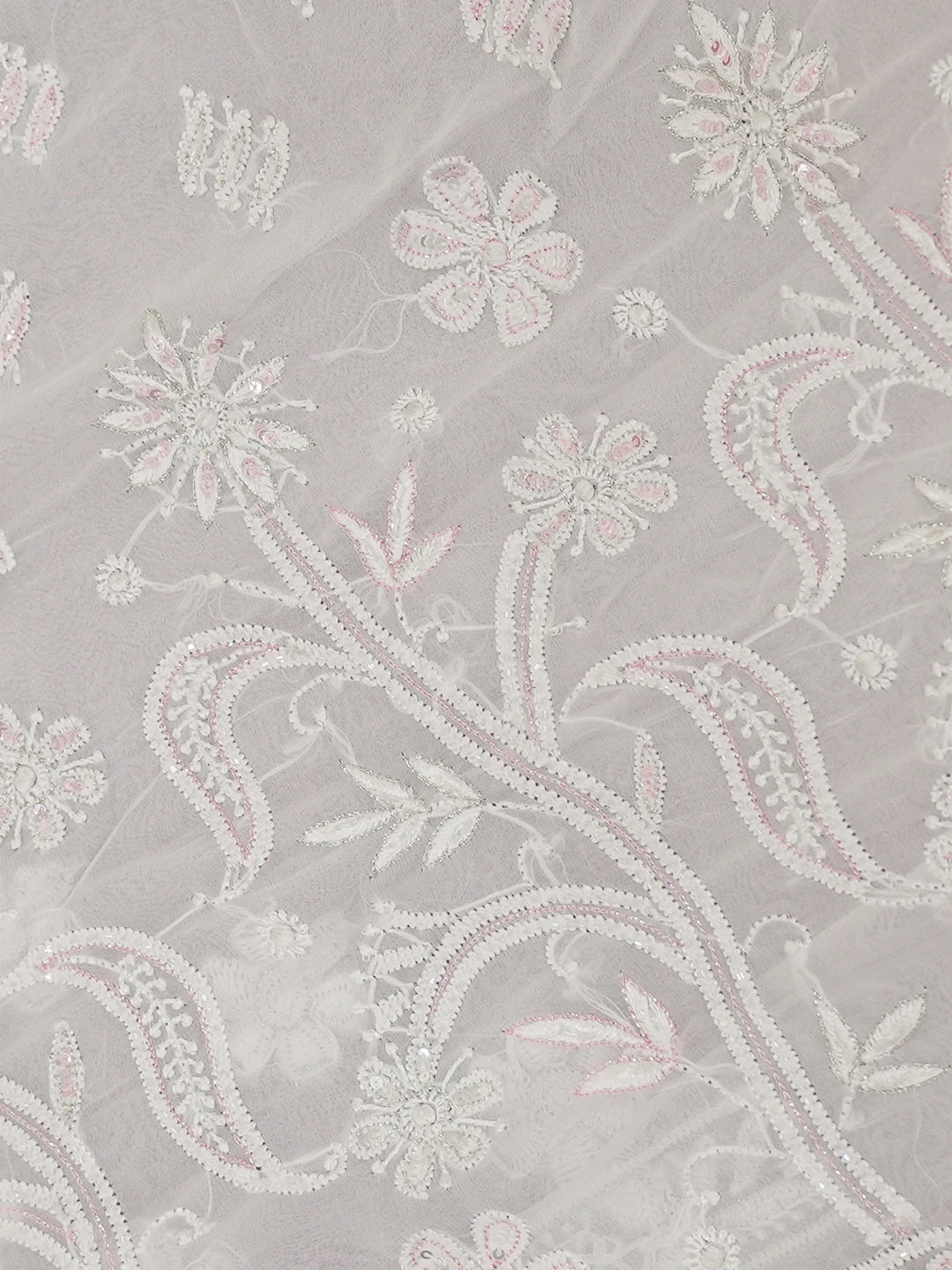 Ada Hand Embroidered Dove White Viscose Georgette Lucknowi Chikankari Saree/Blouse With Cutdana Work 01A535700