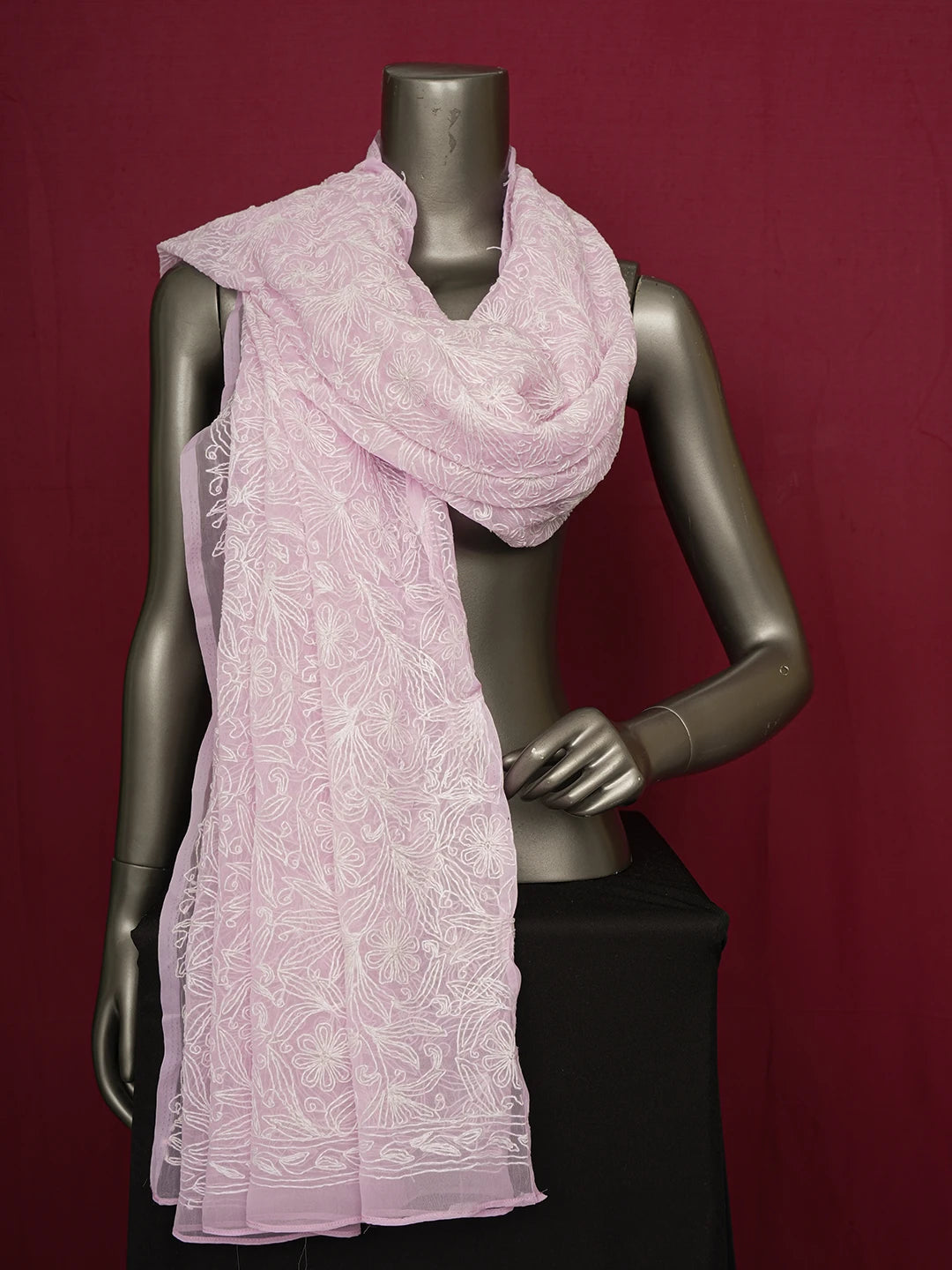 Ada Hand Embroidered Light Pink Georgette Lucknowi Chikankari Dupatta 01A560164