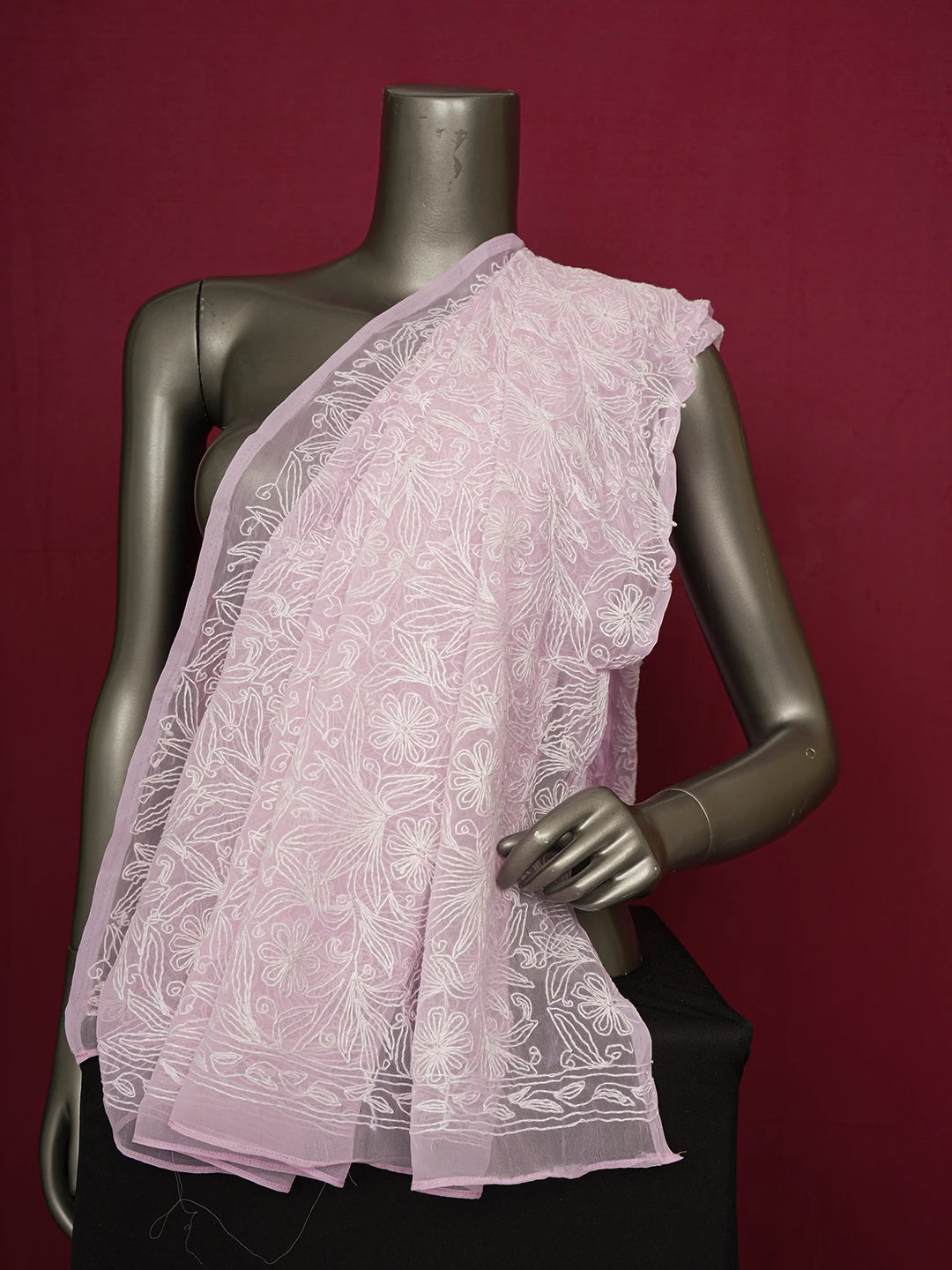 Ada Hand Embroidered Light Pink Georgette Lucknowi Chikankari Dupatta 01A560164