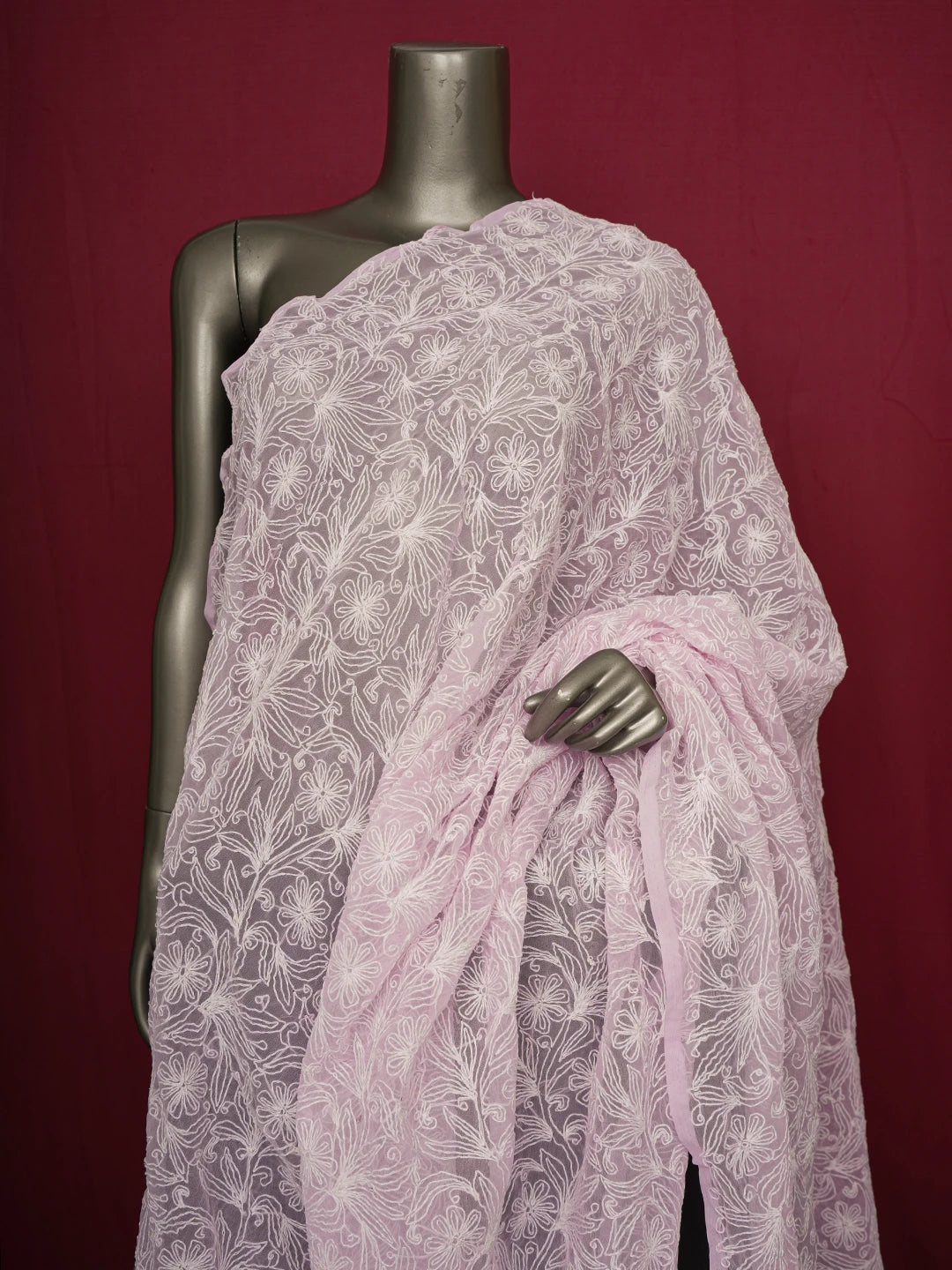 Ada Hand Embroidered Light Pink Georgette Lucknowi Chikankari Dupatta 01A560164