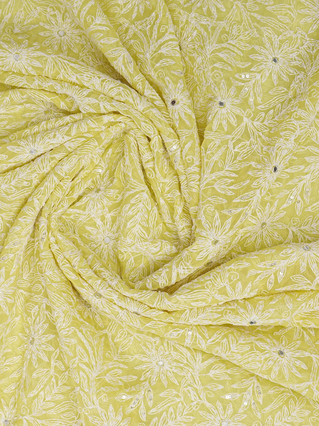 Ada Hand Embroidered Lemon Yellow Georgette Lucknowi Chikankari Dupatta With Pearl Work 01A560165