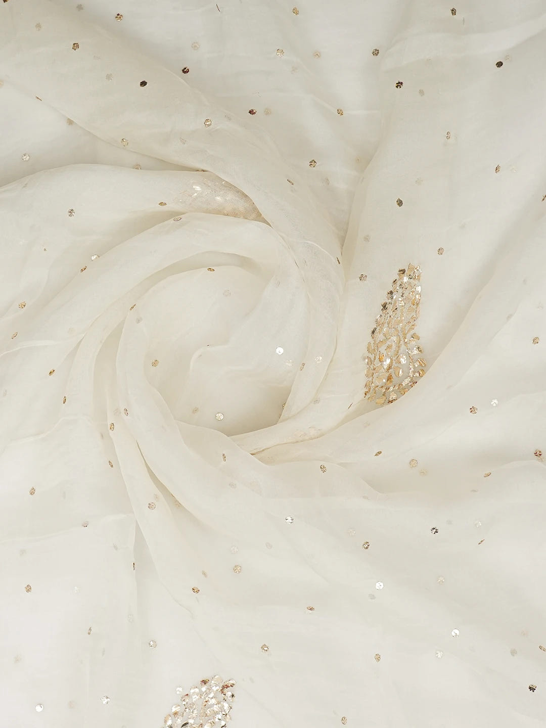 Ada Hand Embroidered White Organza Lucknowi Chikankari Dupatta With Mukaish Work 01A578015