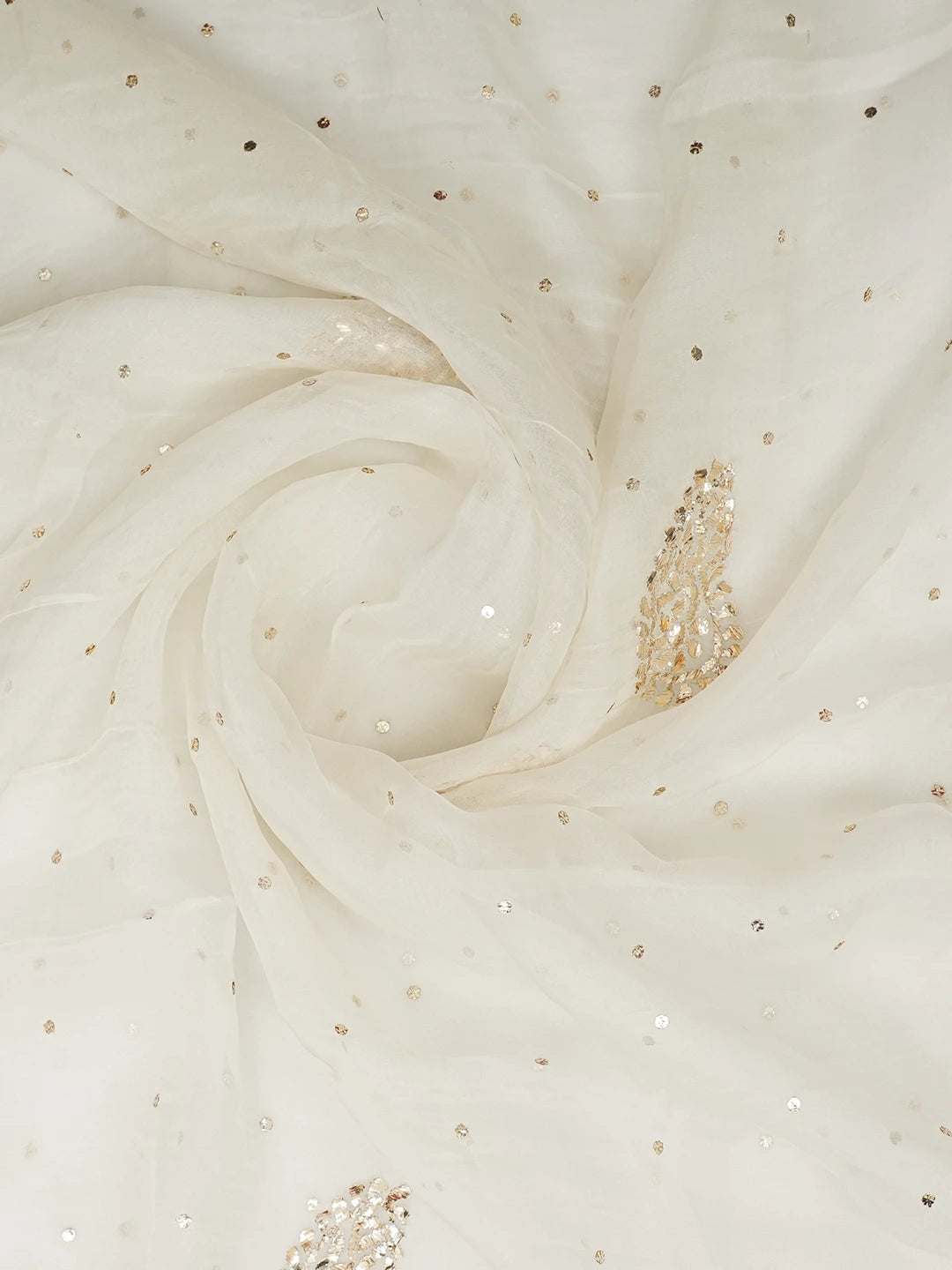 Ada Hand Embroidered White Organza Lucknowi Chikankari Dupatta With Mukaish Work 01A578015