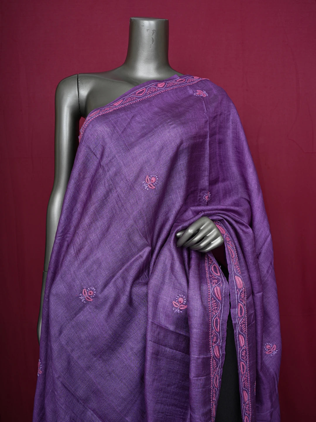 Ada Hand Embroidered Chinese Voilet Silk Lucknowi Chikankari Dupatta 01A470291