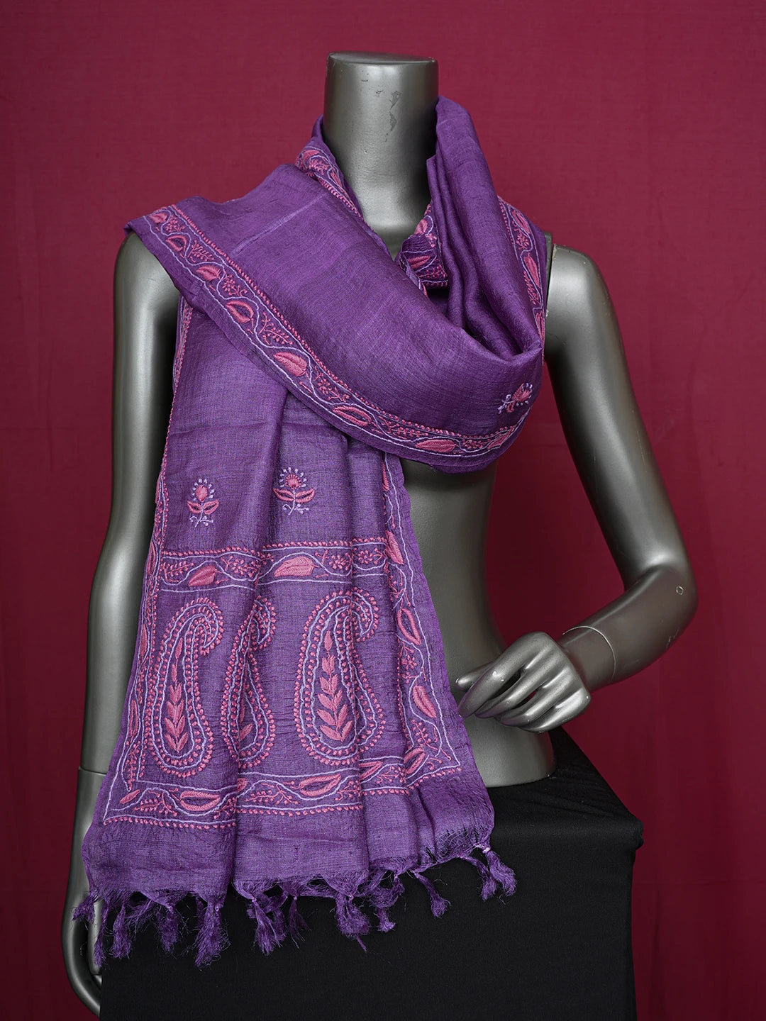Ada Hand Embroidered Chinese Voilet Silk Lucknowi Chikankari Dupatta 01A470291