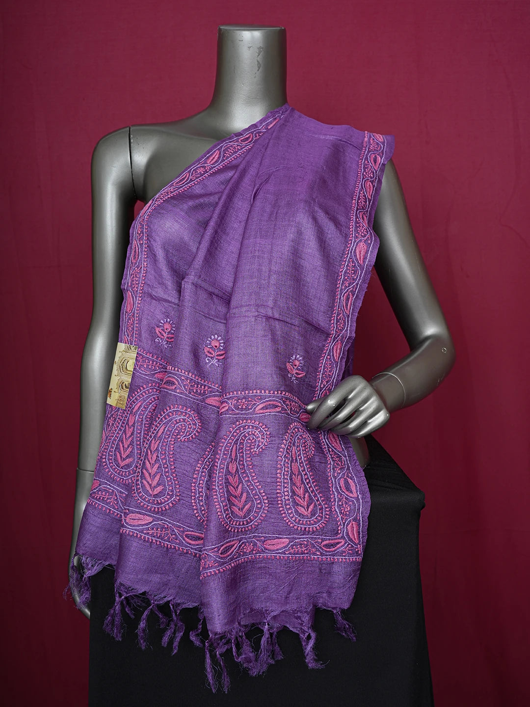 Ada Hand Embroidered Chinese Voilet Silk Lucknowi Chikankari Dupatta 01A470291