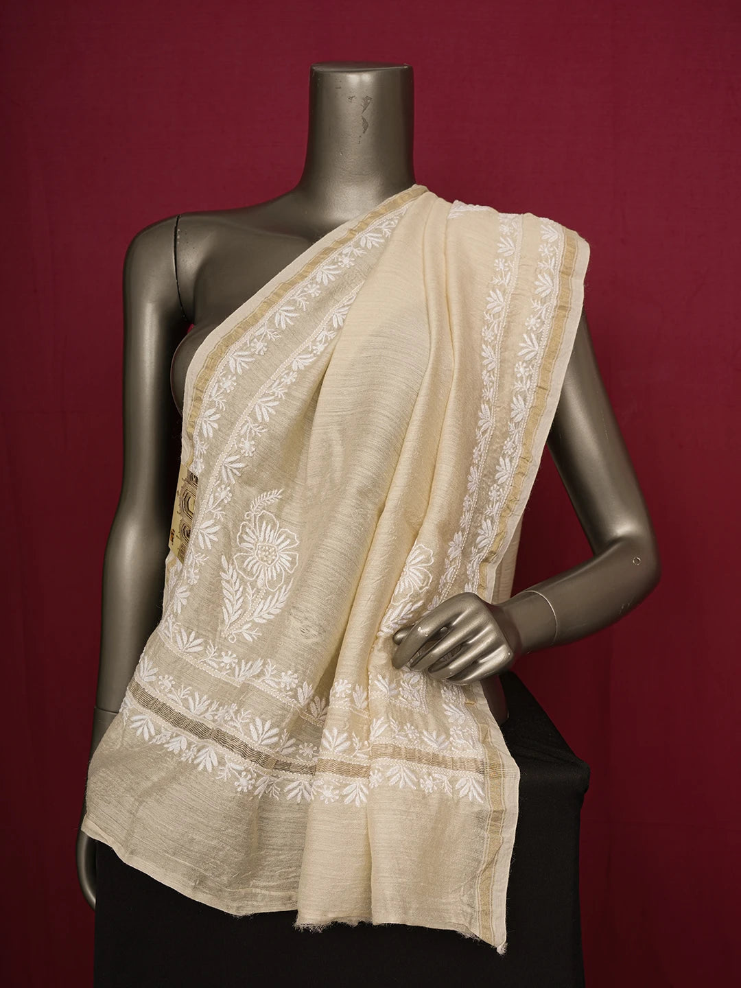 Ada Hand Embroidered Fawn Moonga Silk Lucknowi Chikankari Dupatta 01A591734