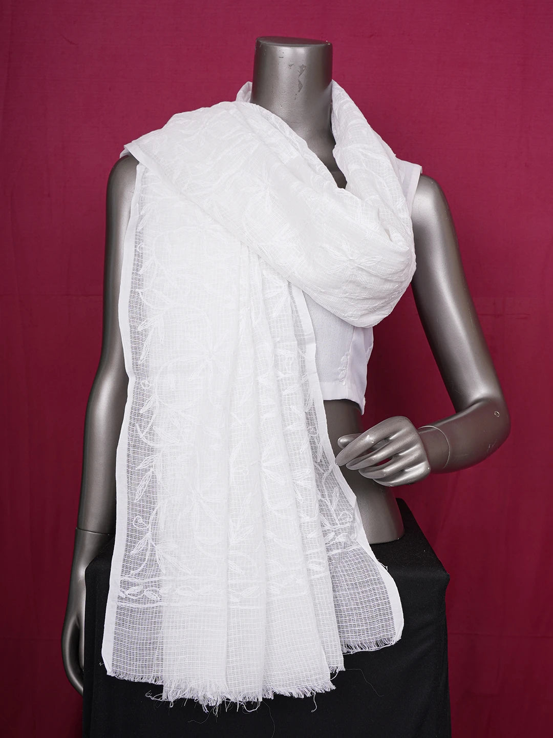 Ada Hand Embroidered White Kota Lucknowi Chikankari Dupatta 01A582623