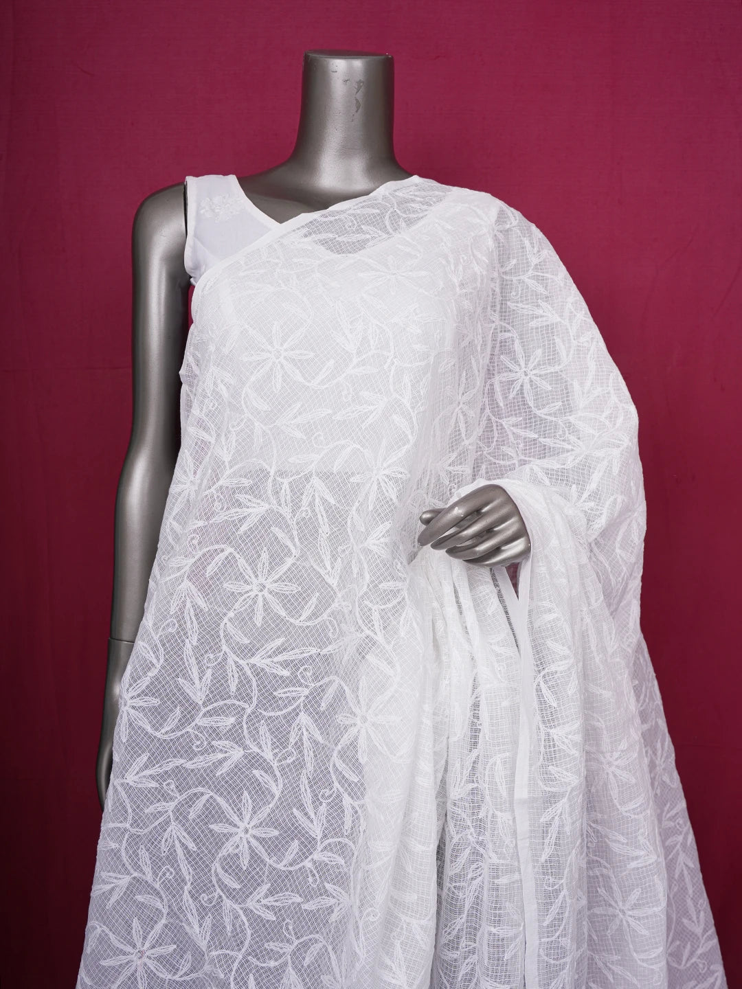 Ada Hand Embroidered White Kota Lucknowi Chikankari Dupatta 01A582623