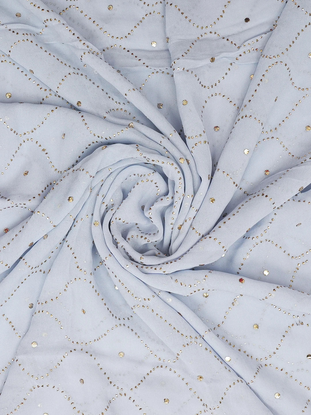 Ada Hand Embroidered Powder Blue Viscose Georgette Lucknowi Chikankari Dupatta With Mukaish Work A583631