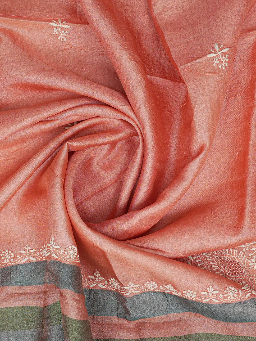 Ada Hand Embroidered Dusty Peach Silk Lucknowi Chikankari Dupatta 01A414655