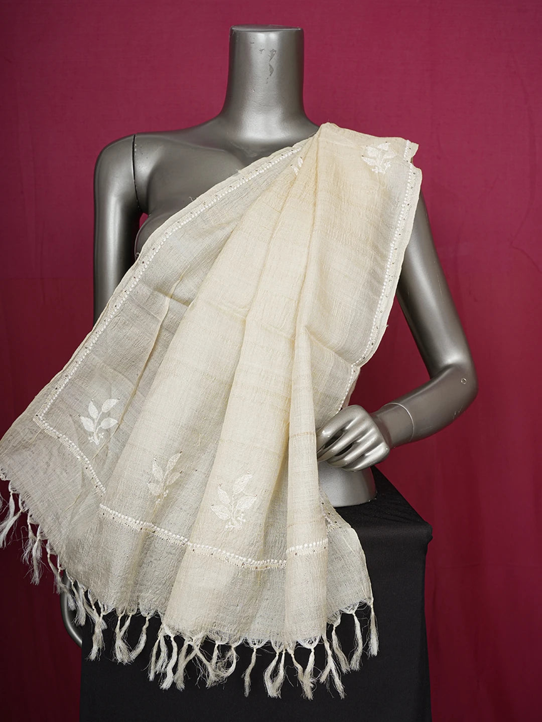 Ada Hand Embroidered Fawn Silk Dupatta With Mukaish Work 01A437193