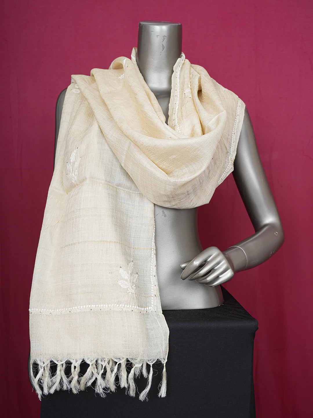 Ada Hand Embroidered Fawn Silk Dupatta With Mukaish Work 01A437193