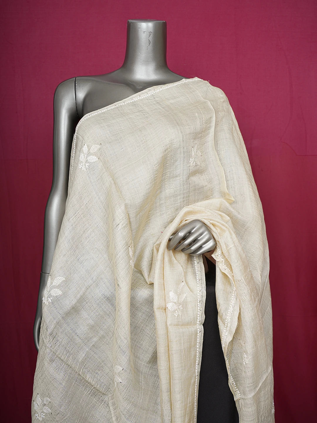 Ada Hand Embroidered Fawn Silk Dupatta With Mukaish Work 01A437193
