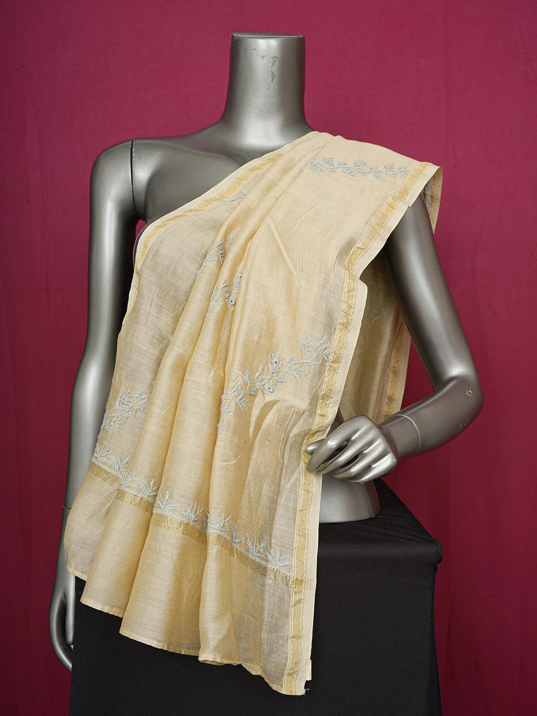 Ada Hand Embroidered Fawn Chanderi Lucknowi Chikankari Dupatta 01A624193