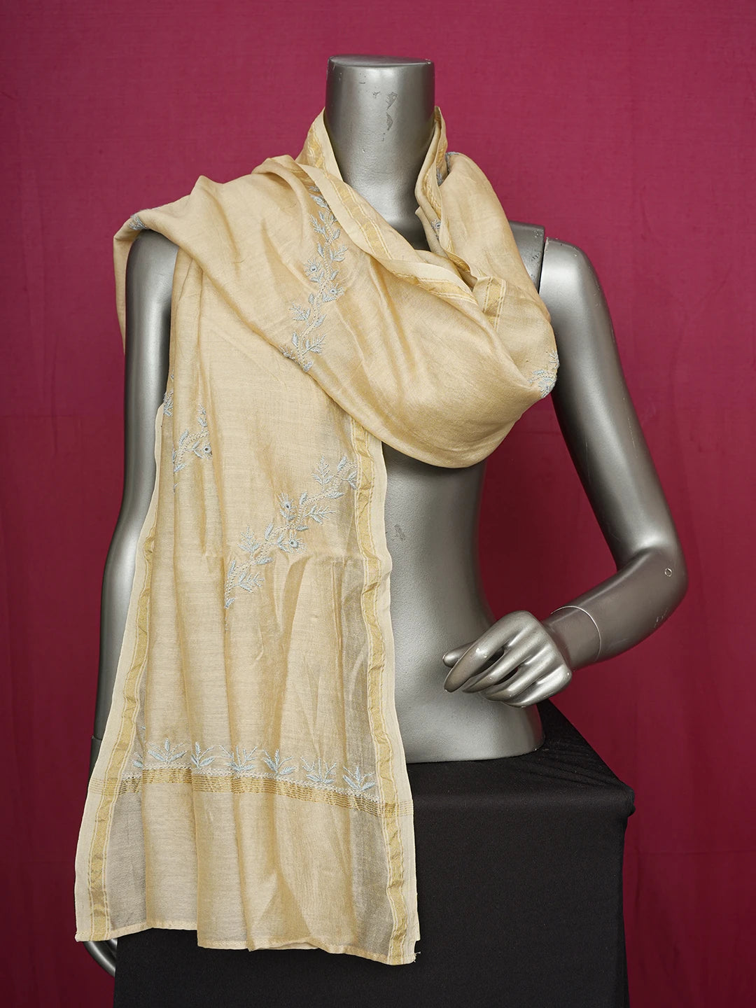 Ada Hand Embroidered Fawn Chanderi Lucknowi Chikankari Dupatta 01A624193