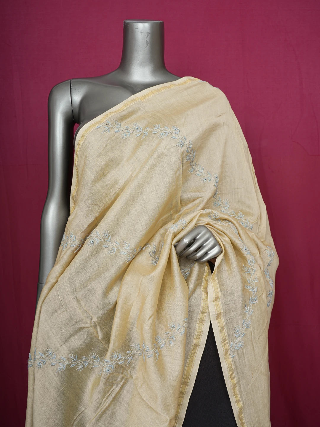 Ada Hand Embroidered Fawn Chanderi Lucknowi Chikankari Dupatta 01A624193