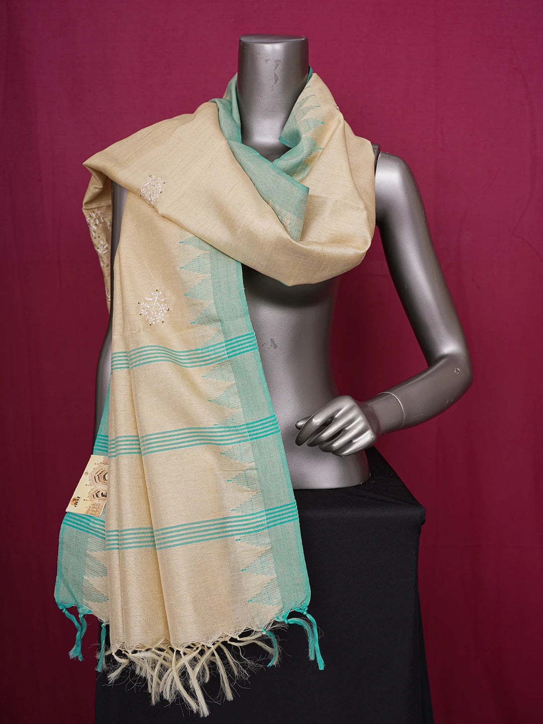 Ada Hand Embroidered Fawn Silk Dupatta With Mukaish Work 01A218065