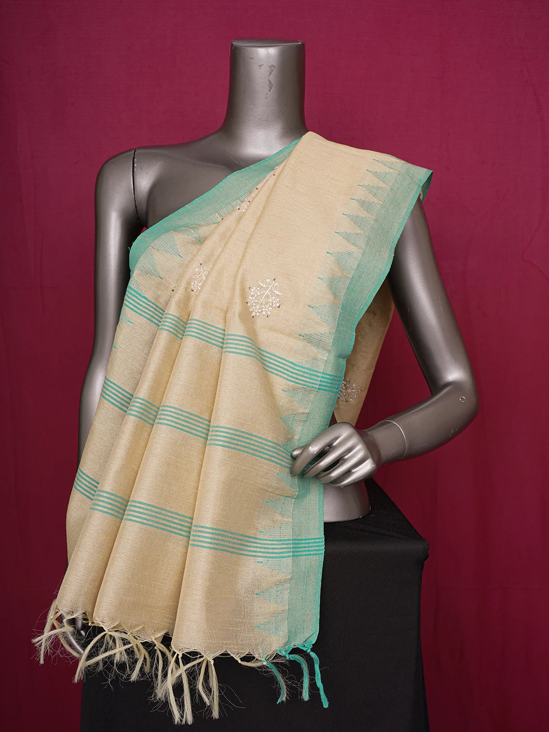 Ada Hand Embroidered Fawn Silk Dupatta With Mukaish Work 01A218065
