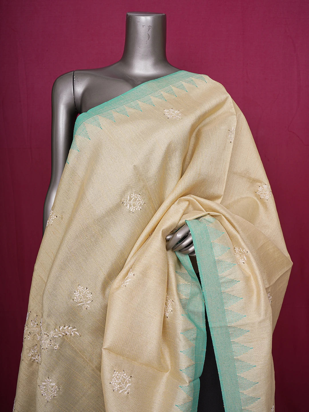 Ada Hand Embroidered Fawn Silk Dupatta With Mukaish Work 01A218065
