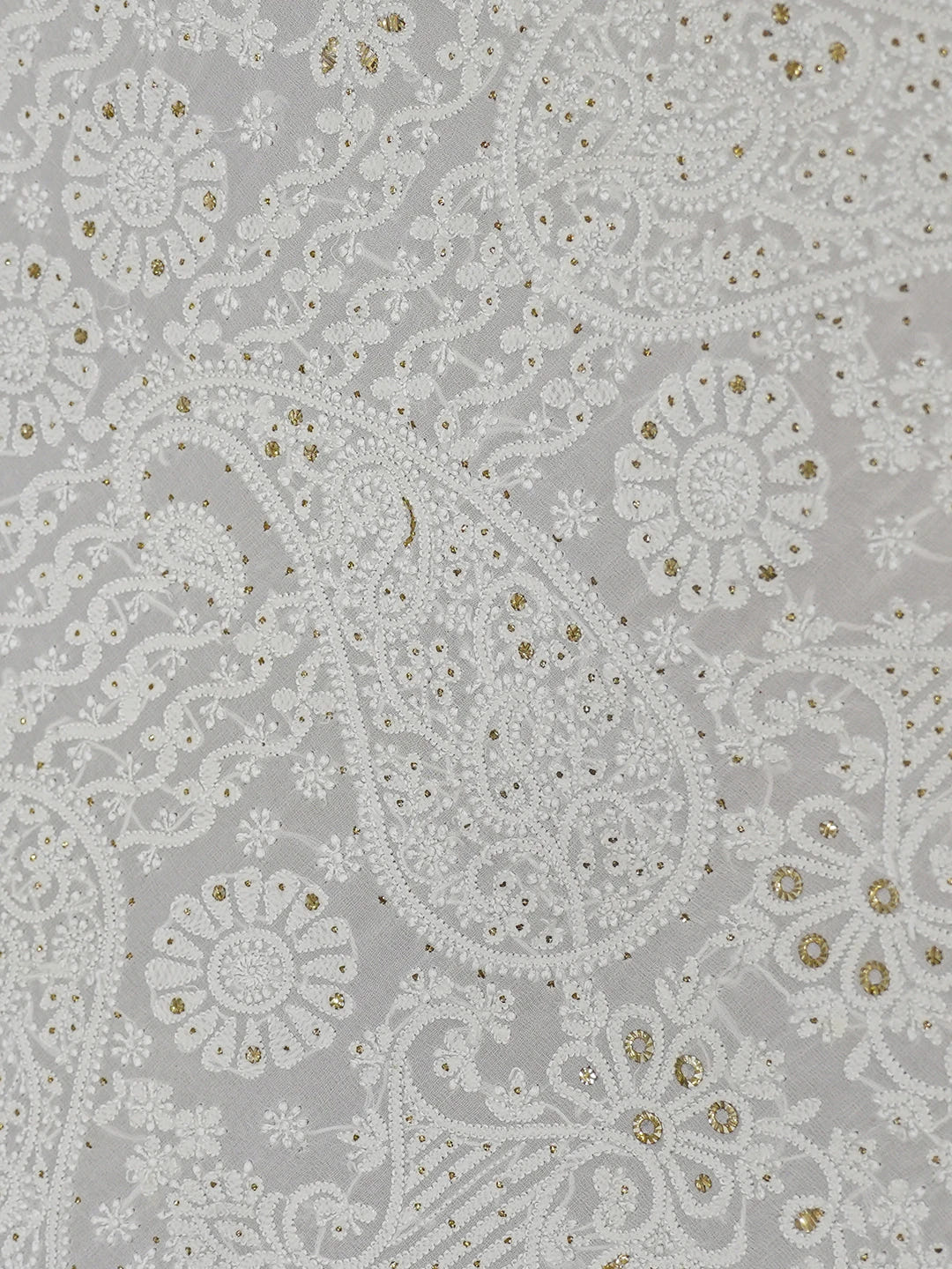 Ada Hand Embroidered White Cornsilk Pure Georgette Lucknowi Chikankari Saree/Blouse With Muqaish Work 01A388195