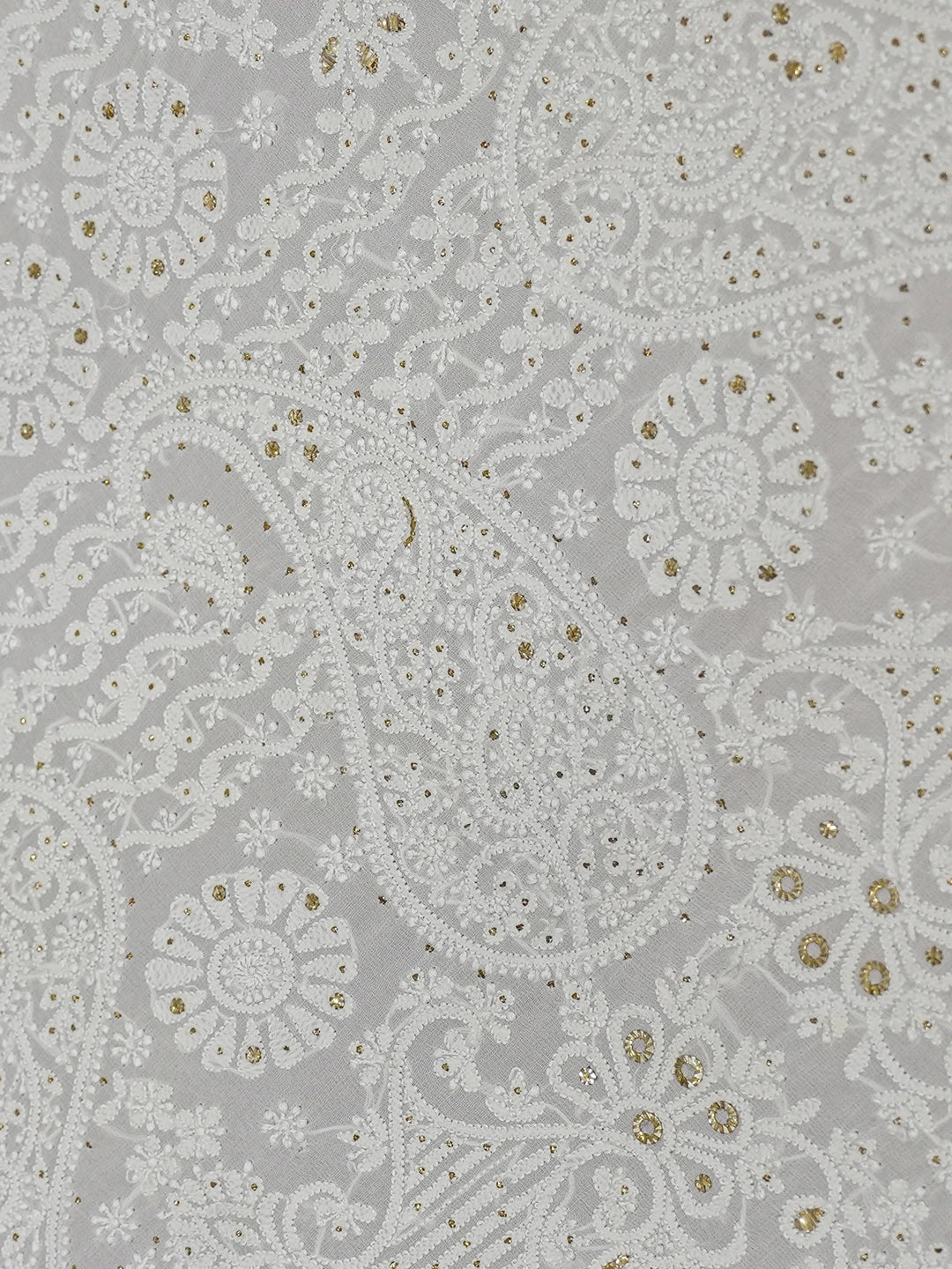 Ada Hand Embroidered White Cornsilk Pure Georgette Lucknowi Chikankari Saree/Blouse With Muqaish Work 01A388195