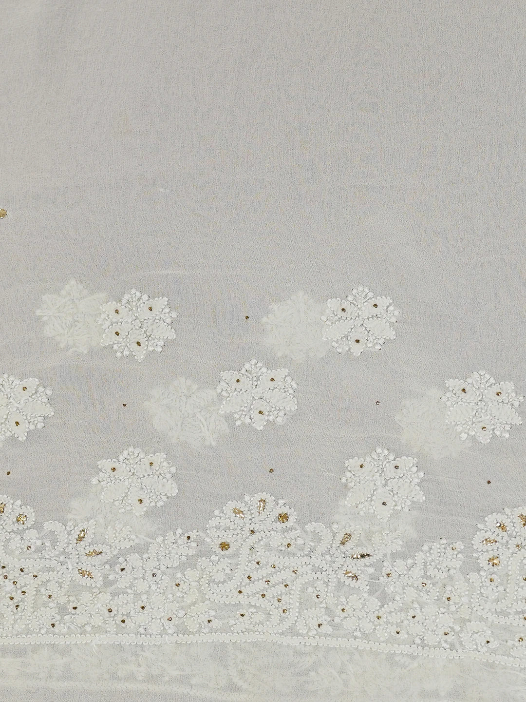 Ada Hand Embroidered White Cornsilk Pure Georgette Lucknowi Chikankari Saree/Blouse With Muqaish Work 01A388195