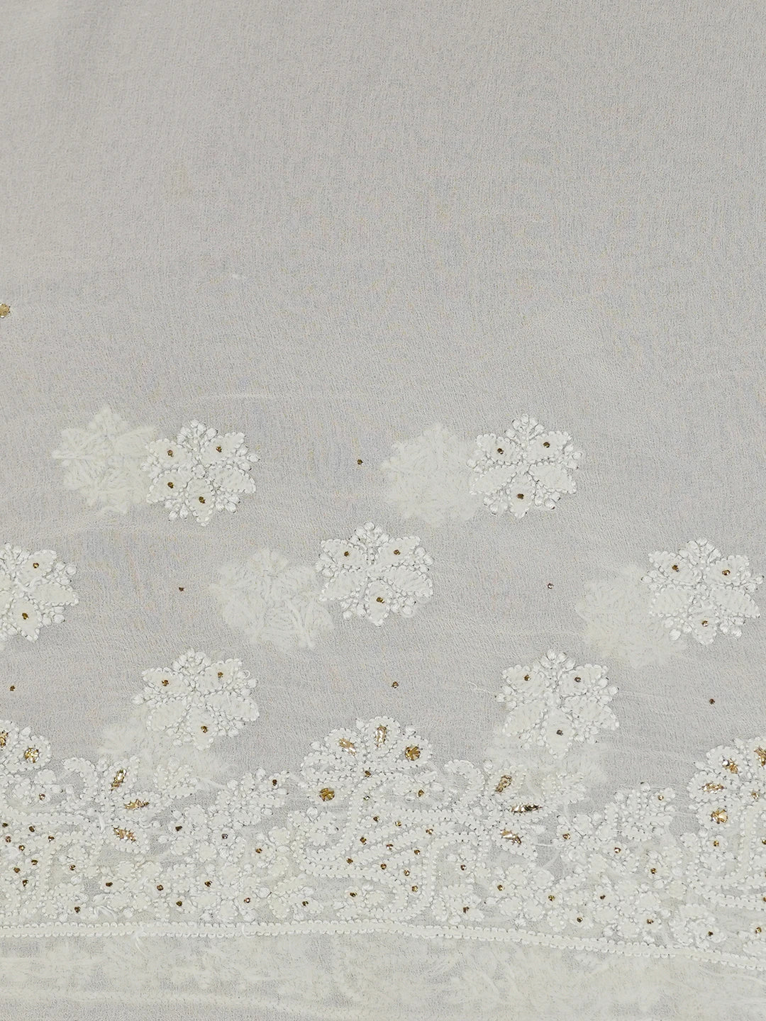 Ada Hand Embroidered White Cornsilk Pure Georgette Lucknowi Chikankari Saree/Blouse With Muqaish Work 01A388195