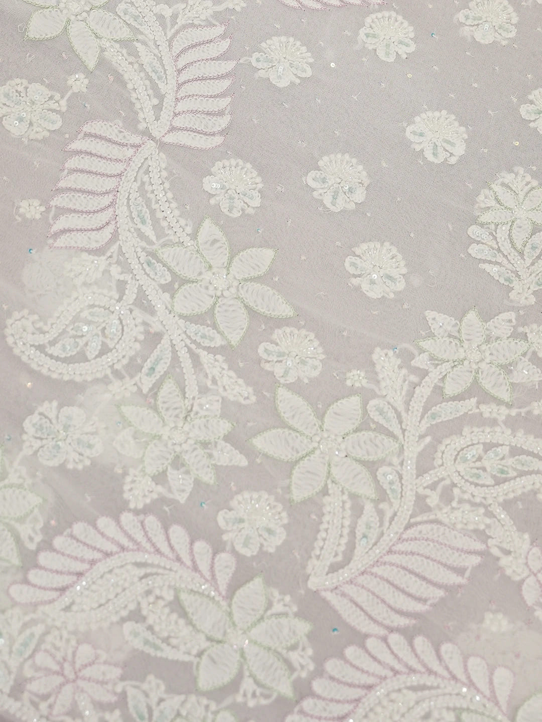 Ada Hand Embroidered Snow White Viscose Georgette Lucknowi Chikankari Saree With Blouse And Cutdana Work 01A273677