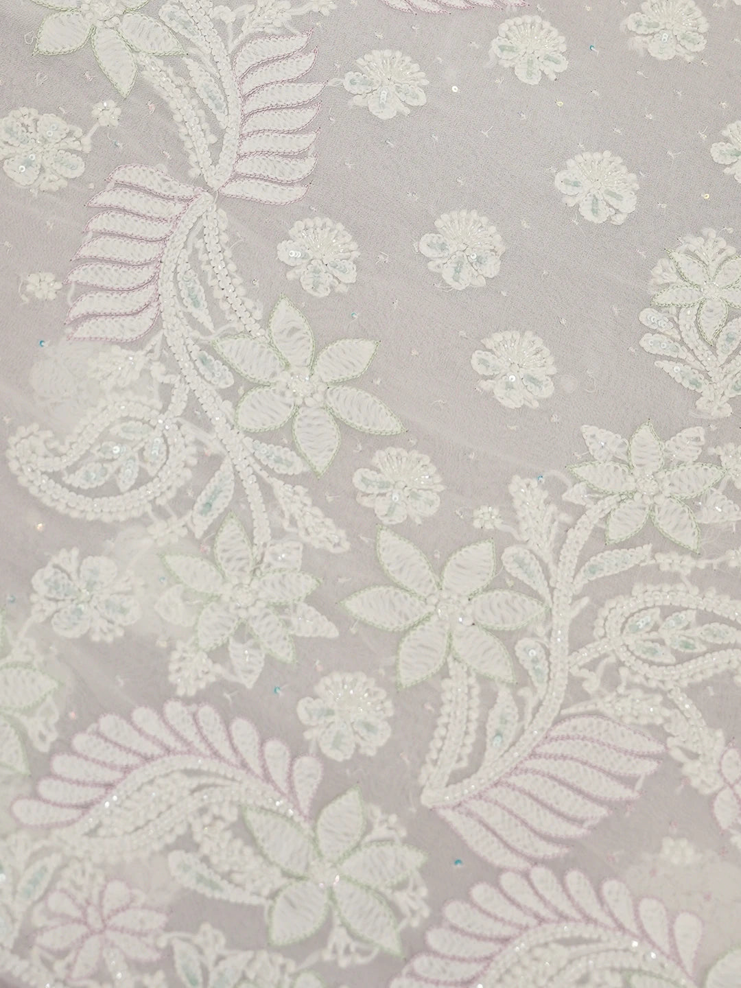 Ada Hand Embroidered Snow White Viscose Georgette Lucknowi Chikankari Saree With Blouse And Cutdana Work 01A273677