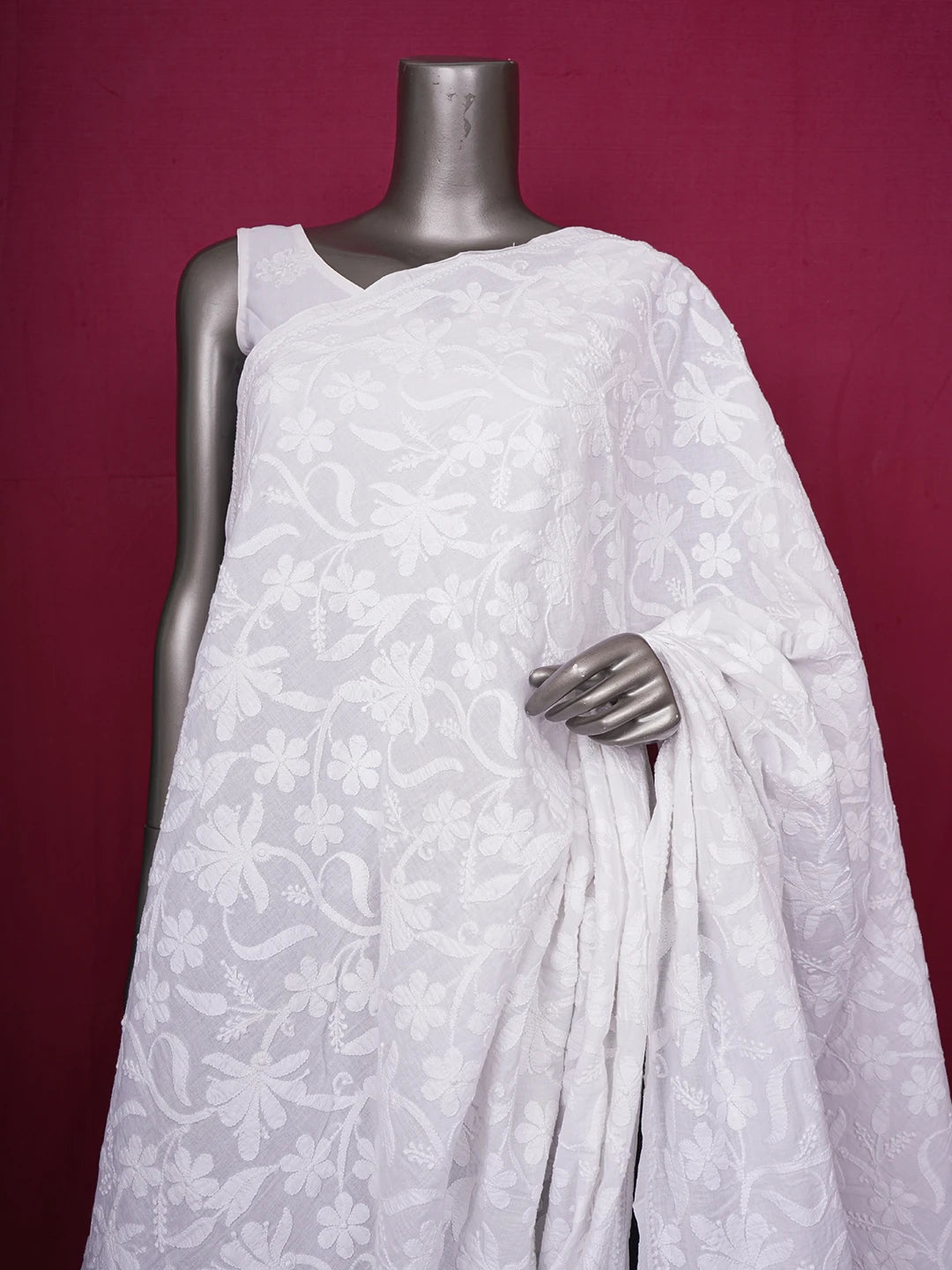 Ada Hand Embroidered White Cotton Lucknowi Chikankari Dupatta 01A477075