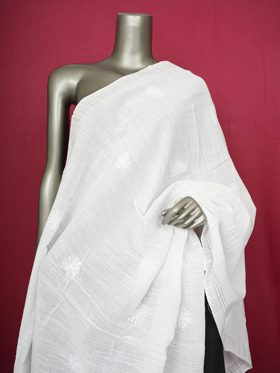 Ada Hand Embroidered White Cotton Lucknowi Chikankari Dupatta 01A627868