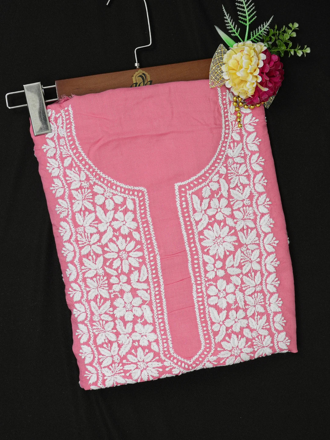 Ada Hand Embroidered Peach Modal Lucknowi Chikankari Unstitched Kurta Piece 01A638724
