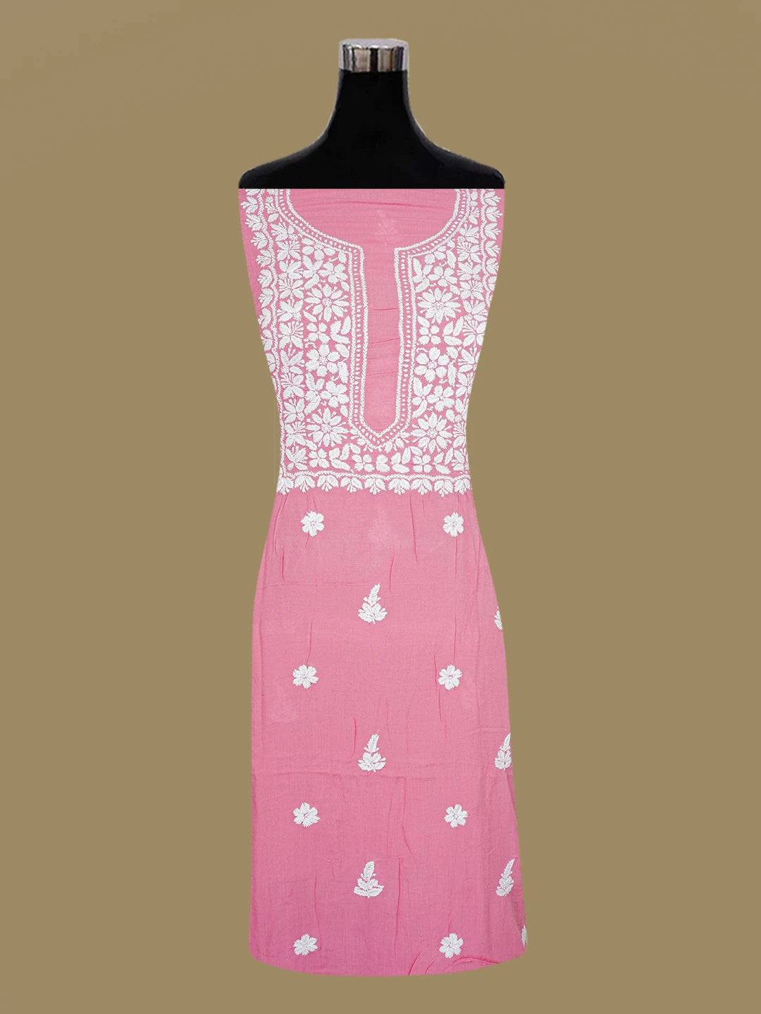 Ada Hand Embroidered Peach Modal Lucknowi Chikankari Unstitched Kurta Piece 01A638724