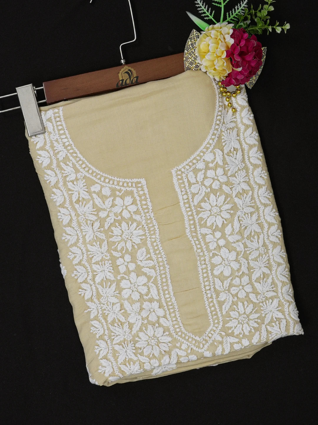 Ada Hand Embroidered Fawn Modal Lucknowi Chikankari Unstitched Kurta Piece 01A638718