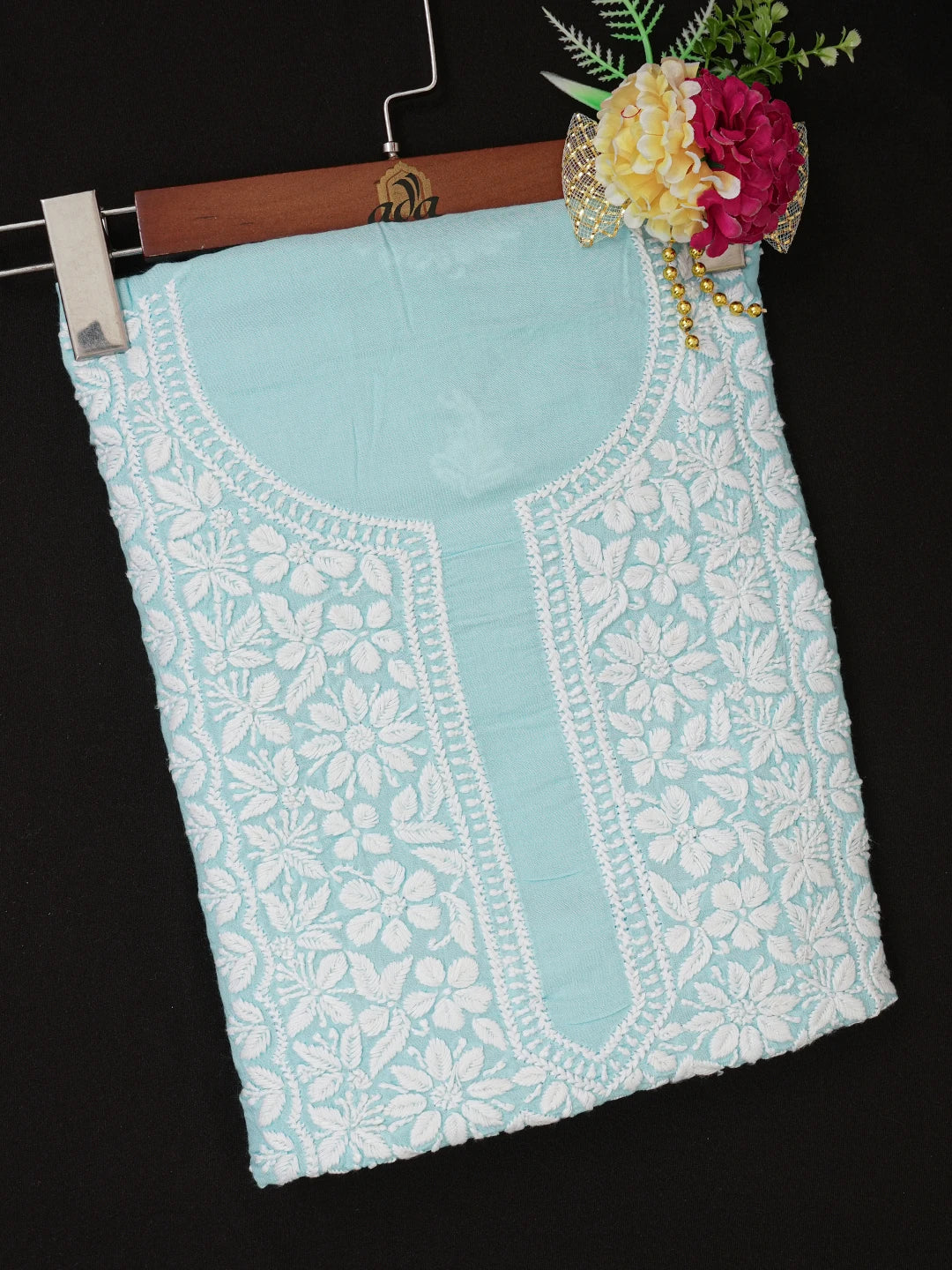 Ada Hand Embroidered Blue Modal Lucknowi Chikankari Unstitched Kurta Piece 01A638733