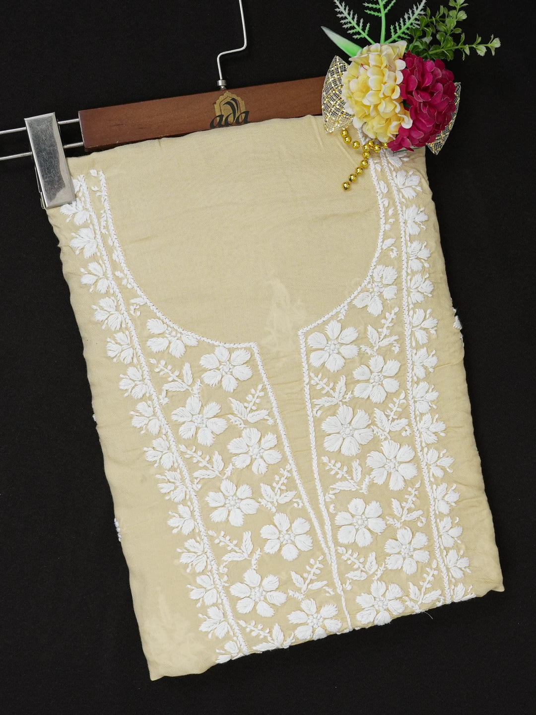 Ada Hand Embroidered Fawn Modal Lucknowi Chikankari Unstitched Kurta Piece 01A638720
