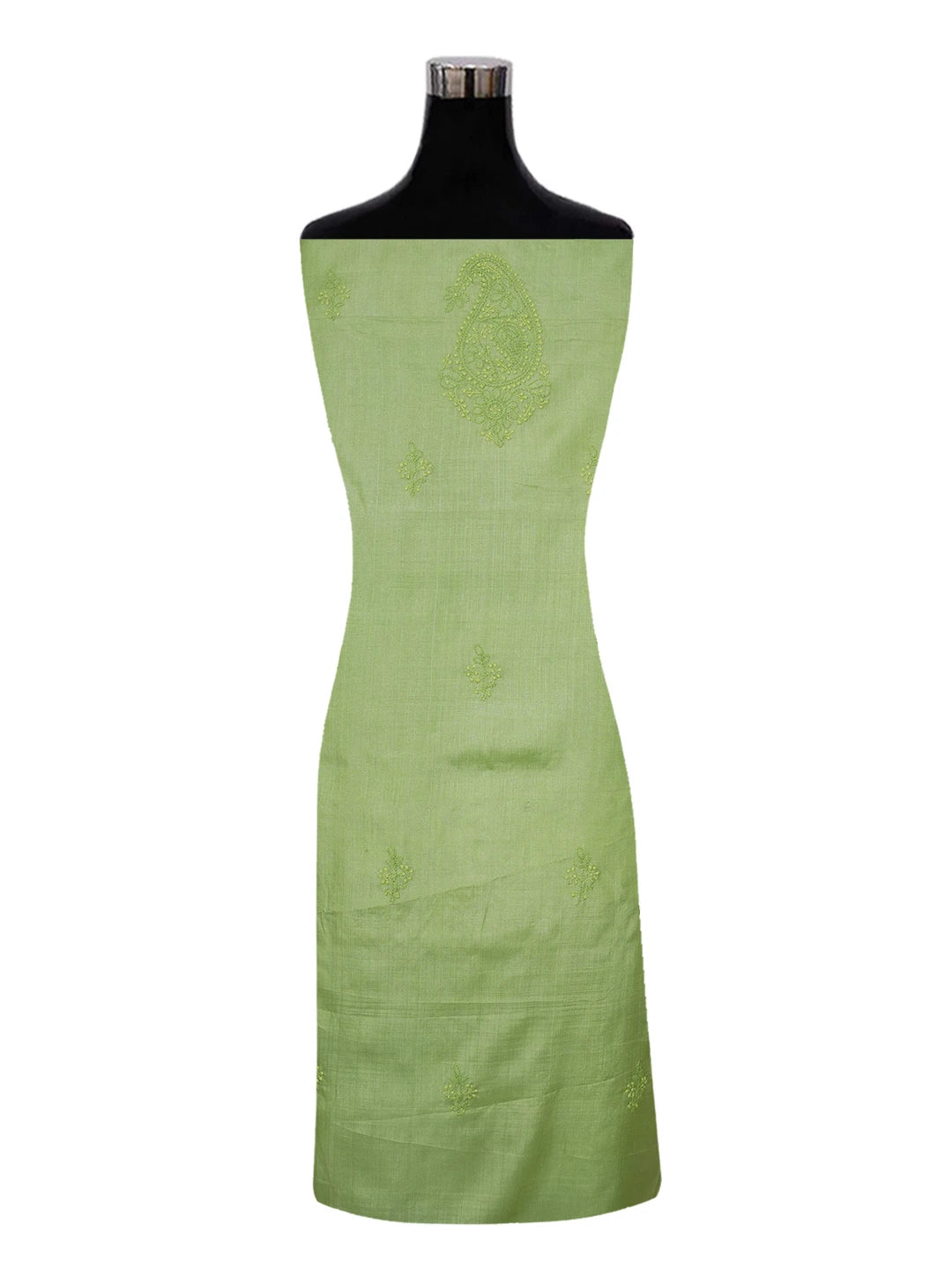 Ada Hand Embroidered Avocado Green Silk Lucknowi Chikankari Unstitched Kurta Piece 01A616303