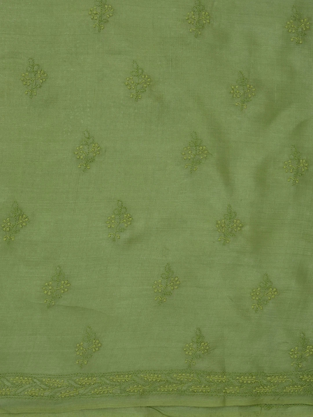 Ada Hand Embroidered Avocado Green Silk Lucknowi Chikankari Unstitched Kurta Piece 01A616303