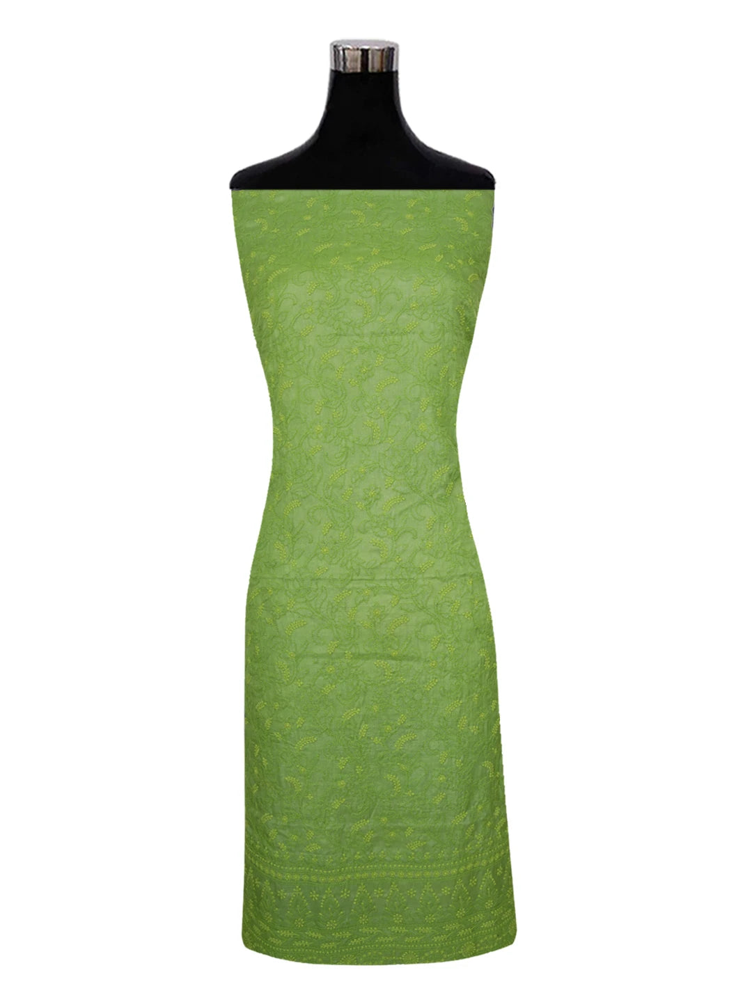 Ada Hand Embroidered Avocado Green Silk Lucknowi Chikankari Unstitched Kurta Piece 01A616303