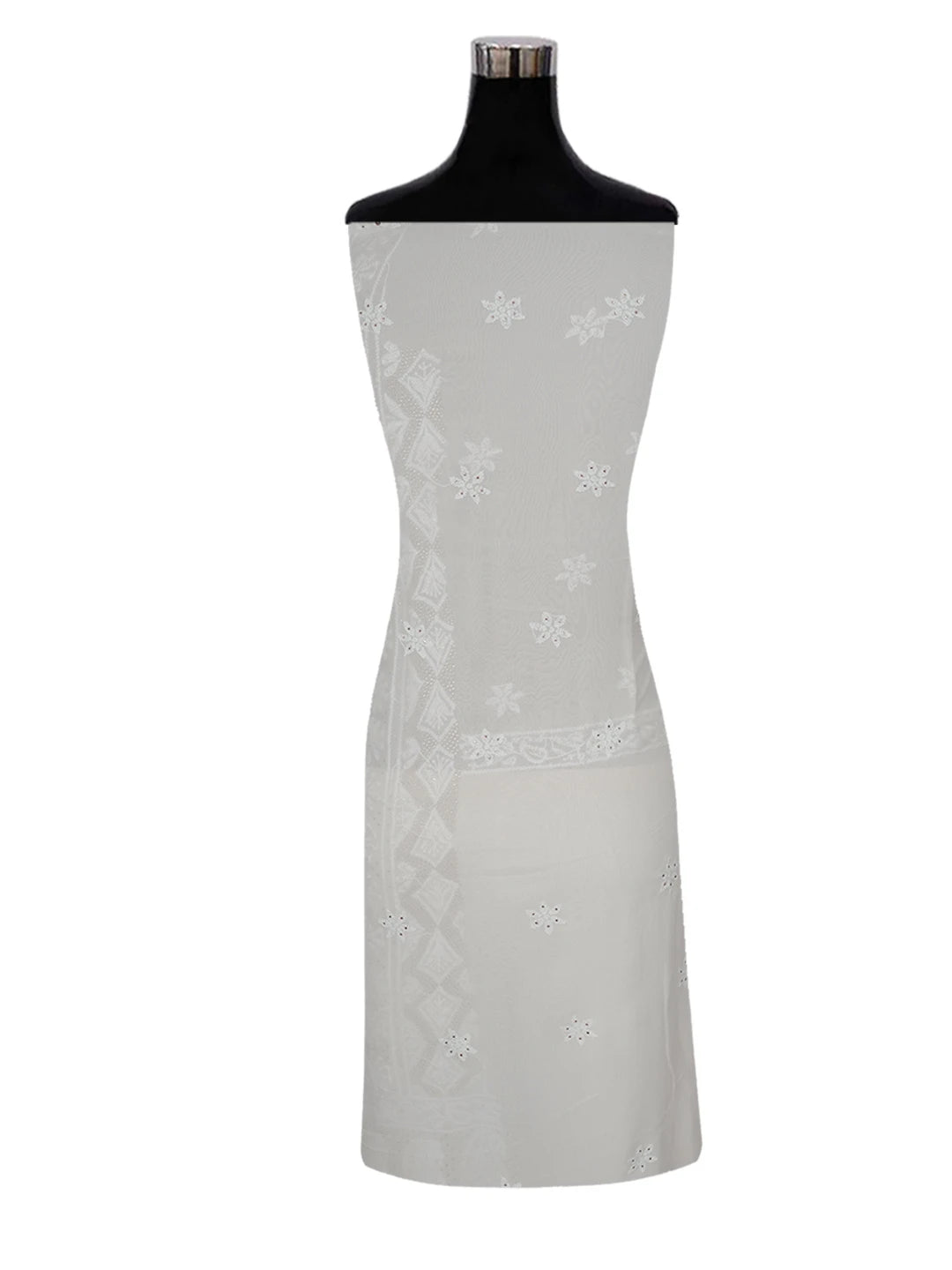 Ada Hand Embroidered Ivory White Pure Georgette Lucknowi Chikankari Unstitched Kurta Piece With Muqaish Work 01A388543